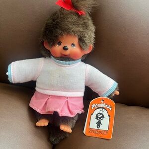 Retired & Collectible Monchhichi Plush Doll with Pink Outfit